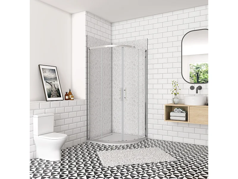 Douchecabine kwartrond schuifdeur 90x90cm,185cm hoog,6mm helder veiligheidsglas,glanzend chroom profiel