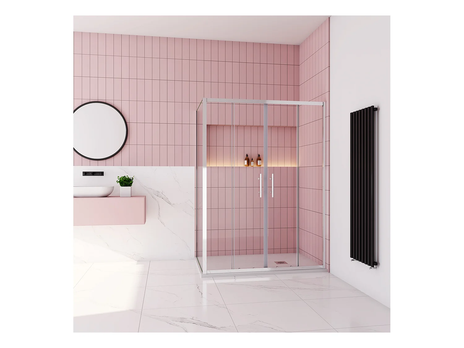 Schuifdeur douchecabine 160x190cm,zijpaneel 70x190cm,5mm helder veiligheidsglas,profiel van glanzend chroom.