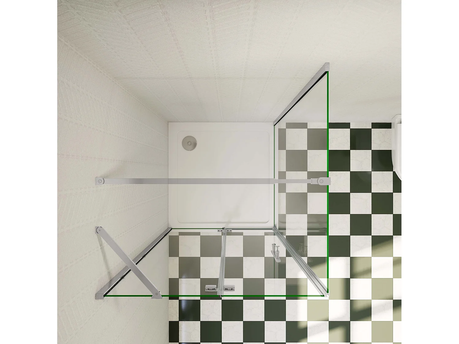 B:90xD:76xH:195 cm Douchecabine,draaideur + zijpanelen,6mm helder EasyClean veiligheidsglas,73-120cm Stabilisatorstang,glanzend chroom profiel.