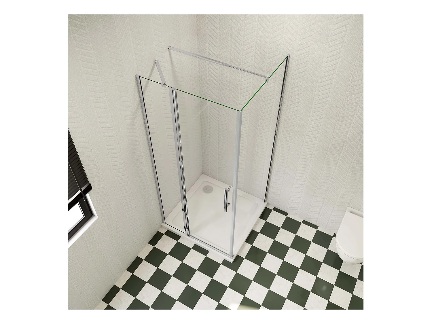 120x76x195cm Douchecabine draaideur+zijwand,6 mm NANO EasyClean veiligheidsglas,70-120 cm Stabilisatiestang (inkortbaar),profiel van glanzend chroom.