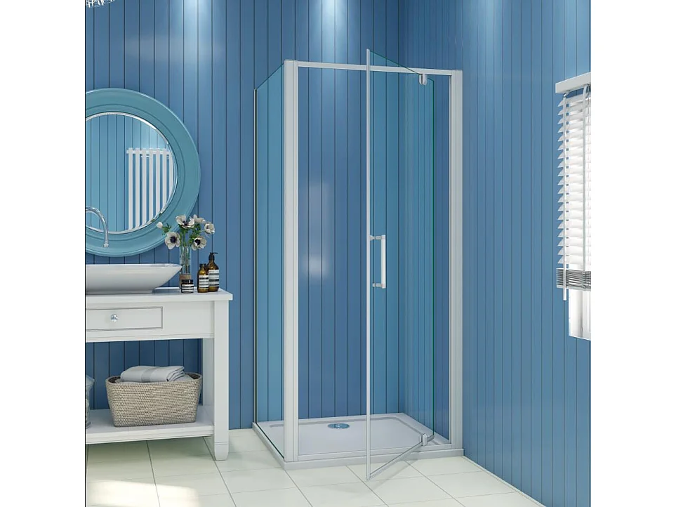 B:80xD:70xH:185cm Douchecabine draaideur nisdeur+zijpaneel 5mm gehard veiligheidsglas,profiel van glanzend chroom