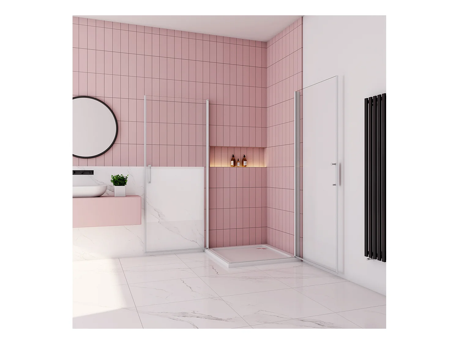 76x76x185cm Douchecabine Vierkante dubbele draaideuren,5 mm gehard veiligheidsglas,glanzend chroom profiel