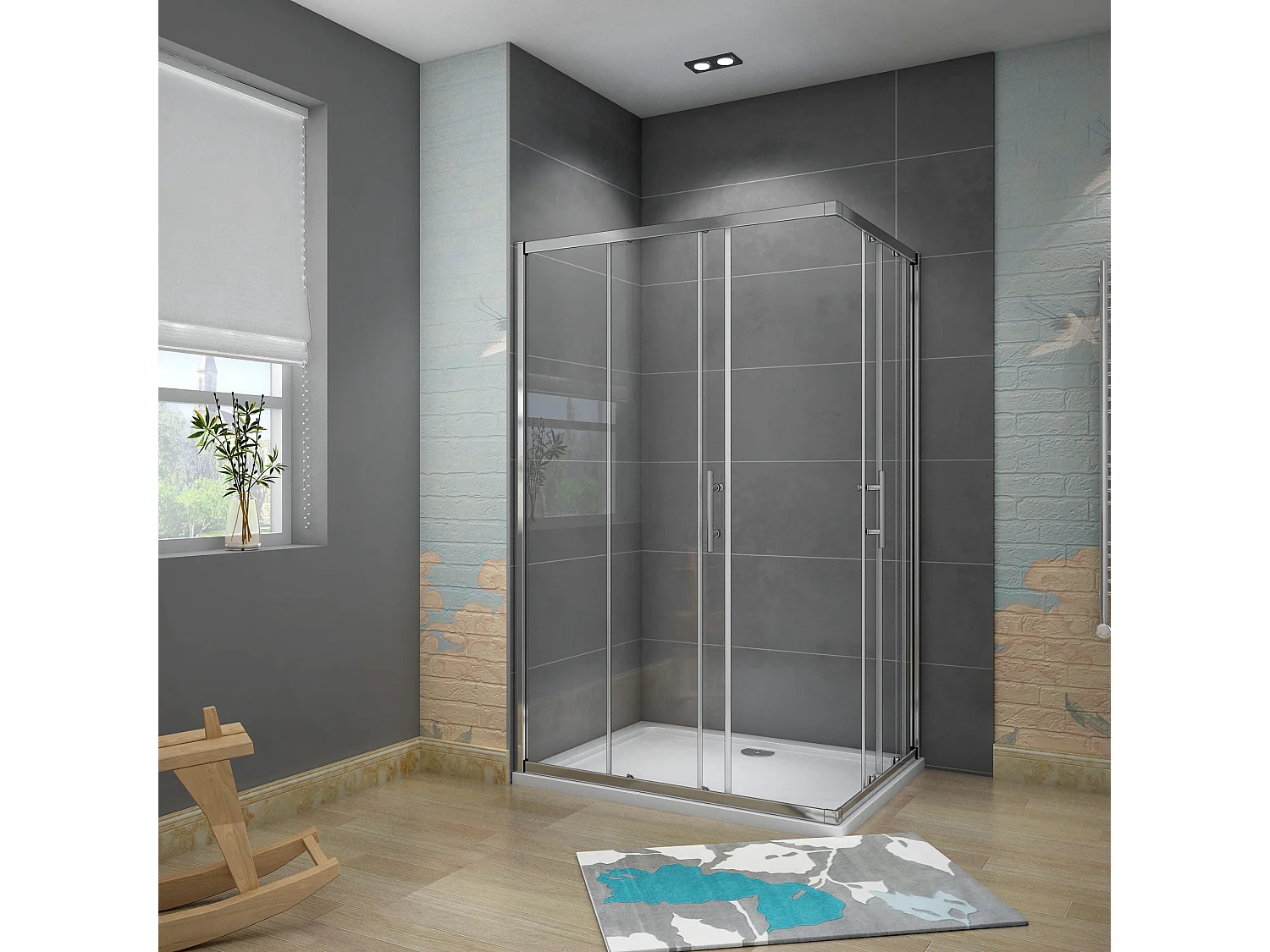 90x120x185cm Douchecabine met dubbele schuifdeur,6mm ESG veiligheidsglas,profiel van glanzend chroom.