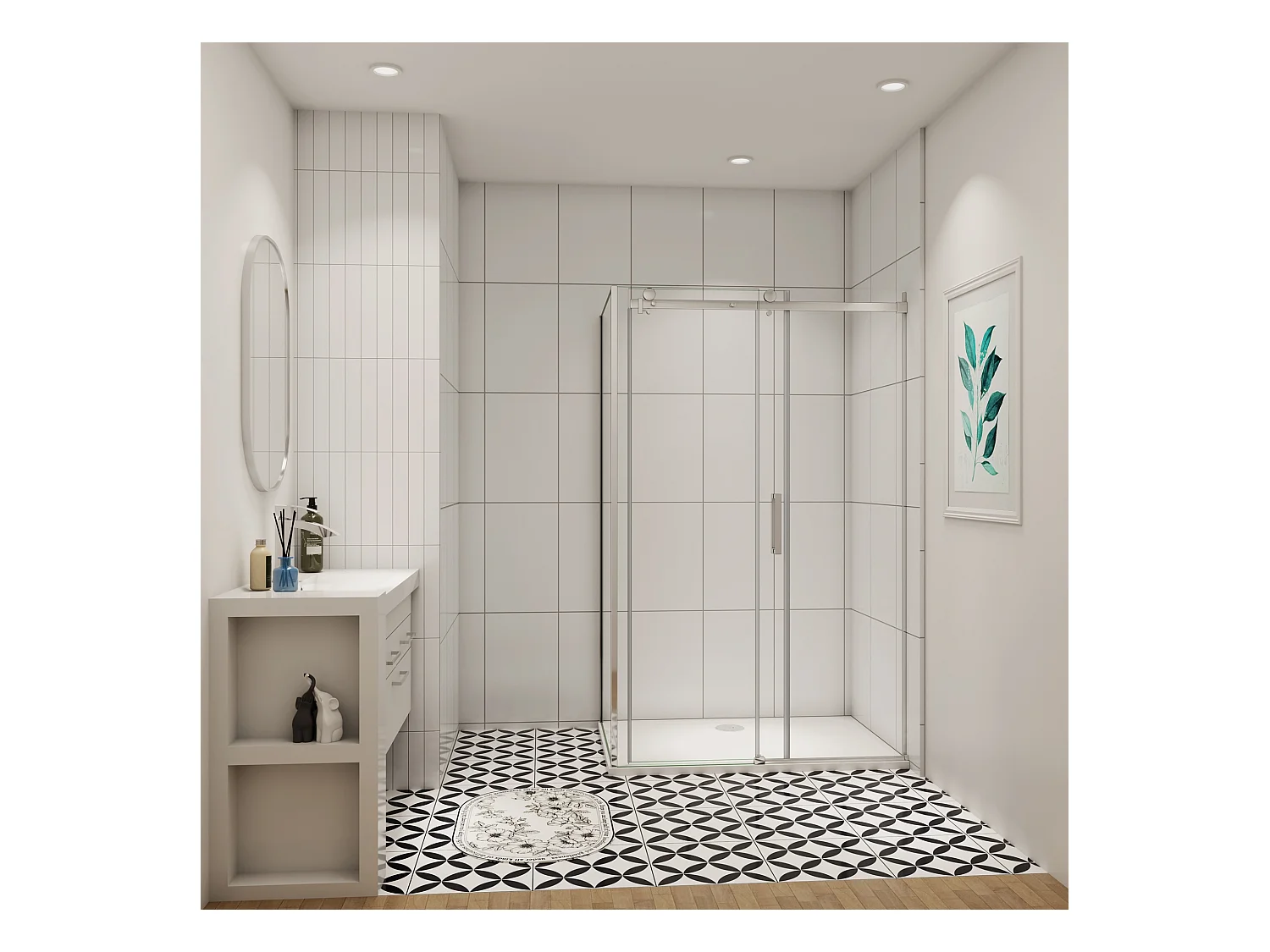 Schuifbare douchecabine 105x195cm met zijwand 70x195cm,8mm helder antikalk NANO glas,profiel van glanzend chroom.