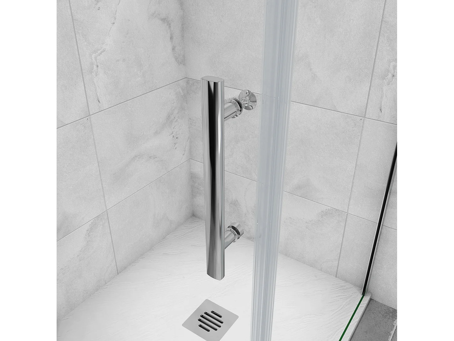 B:90xD:100x197cm Douchecabine met draaideur+zijwand,6mm EasyClean veiligheidsglas,45 cm Stabilisatiestang (draaibaar),profiel van glanzend chroom