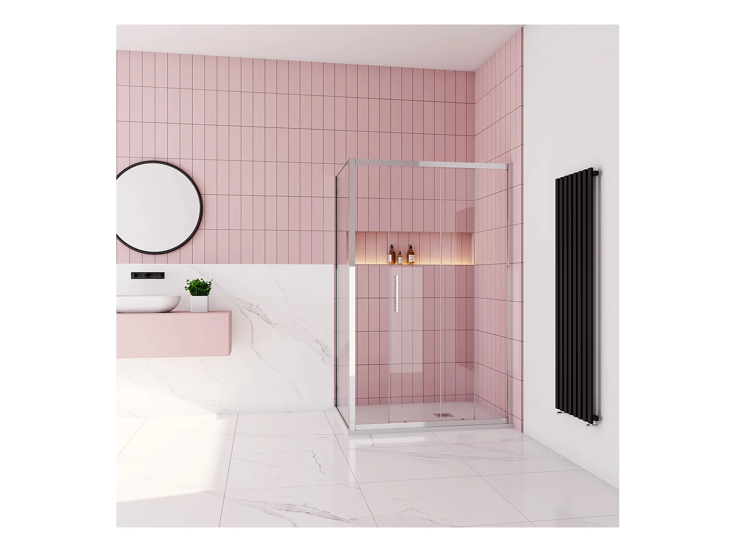 Rechthoekige schuifdeur douchecabine 120x190cm,zijpaneel 90x190cm,5mm helder veiligheidsglas,profiel van glanzend chroom.