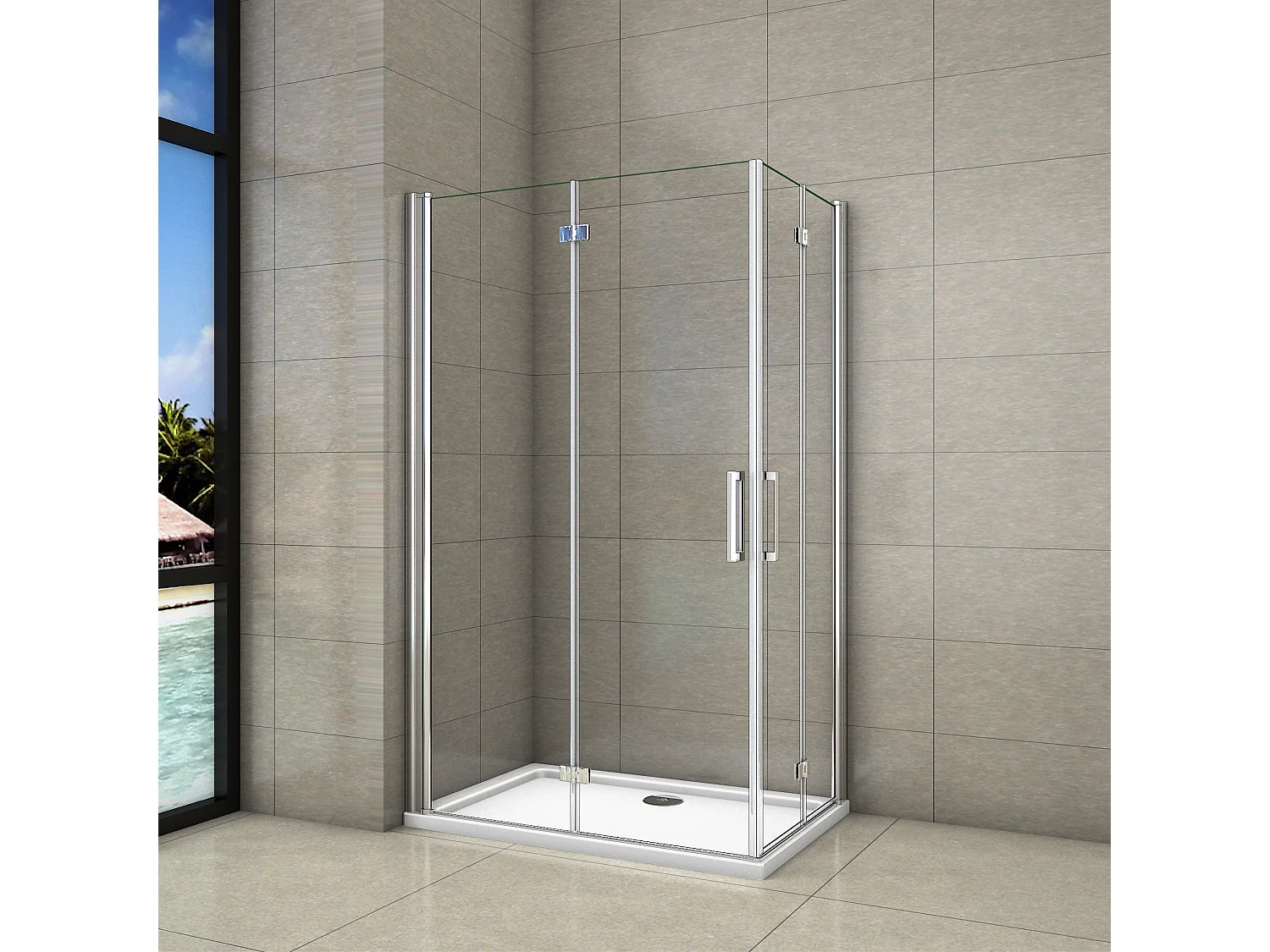 80x100x195cm Douchecabine Dcouchedeur vouwdeur,6mm NANO EasyClean veiligheidsglas,profiel van glanzend chroom.