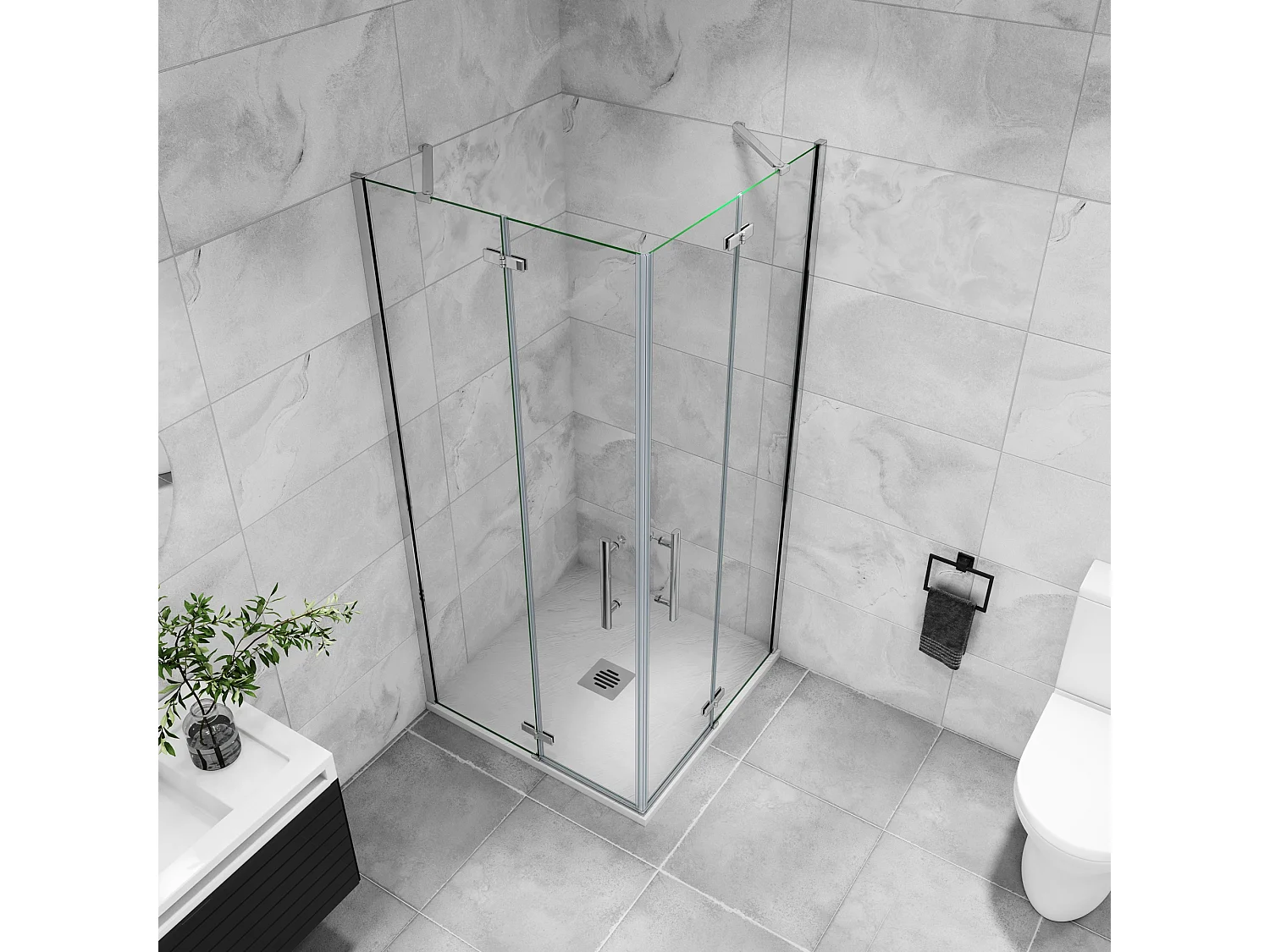 Douchecabine met dubbele draaideur,6mm helder veiligheidsglas nano coating,80x80x185cm,profiel van glanzend chroom.