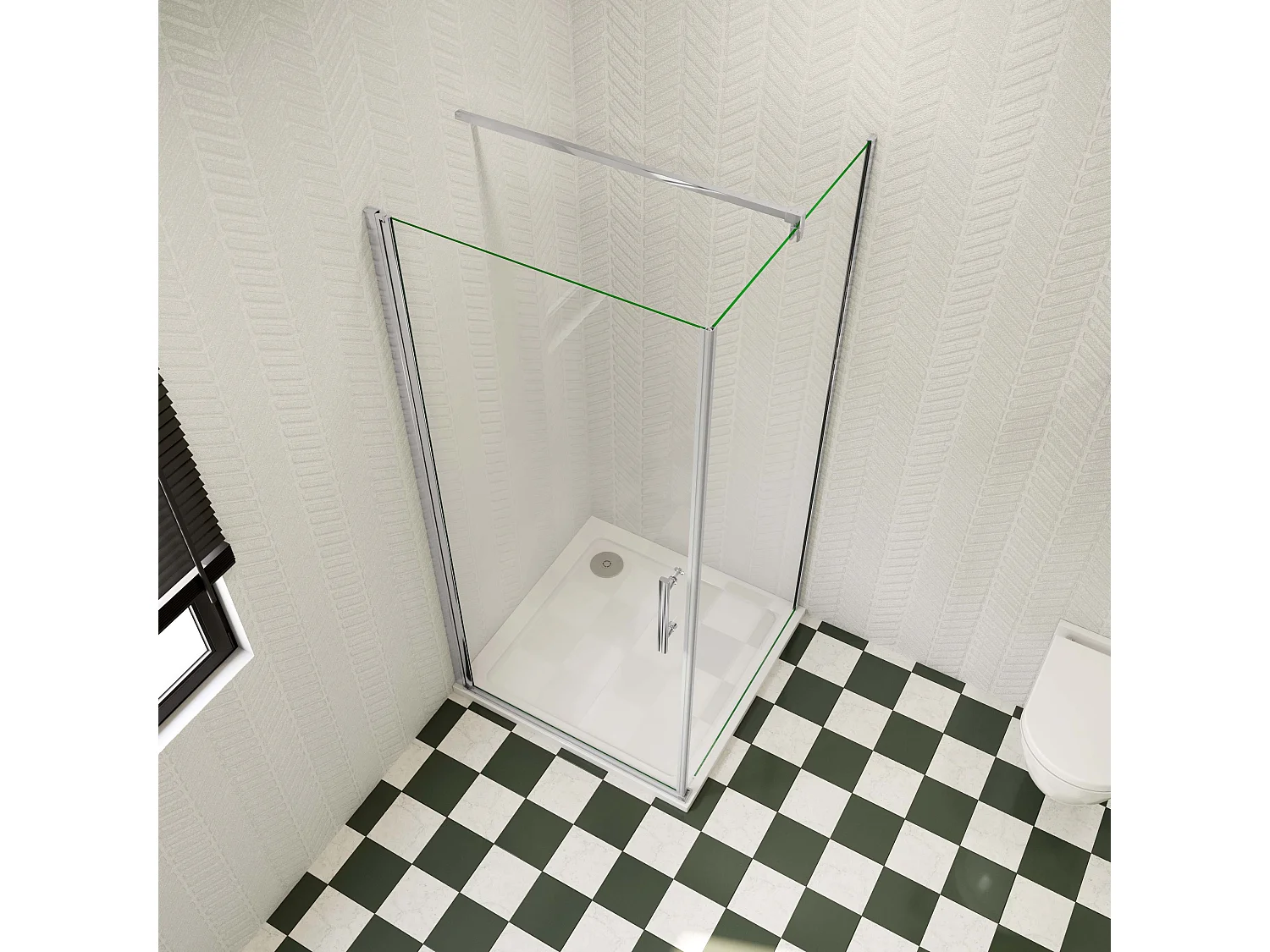 Douchecabine 90x76x185cm,draaideur+zijwand,6mm NANO EasyClean veiligheidsglas,F-vorm:90cm stabilisator (kan worden gesneden),profiel van glanzend chroom.