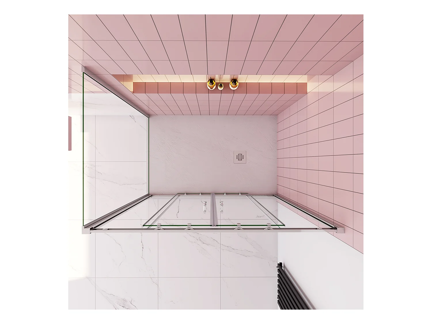 Schuifdeur douchecabine 160x190cm,zijpaneel 90x190cm,5mm helder veiligheidsglas,profiel van glanzend chroom.