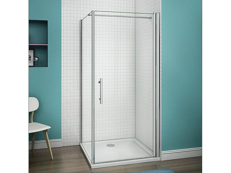 B:80xD:100x197cm Douchecabine met draaideur+zijwand,6mm EasyClean veiligheidsglas,N-vorm:140cm stabilisator (kan worden gesneden),profiel van glanzend chroom