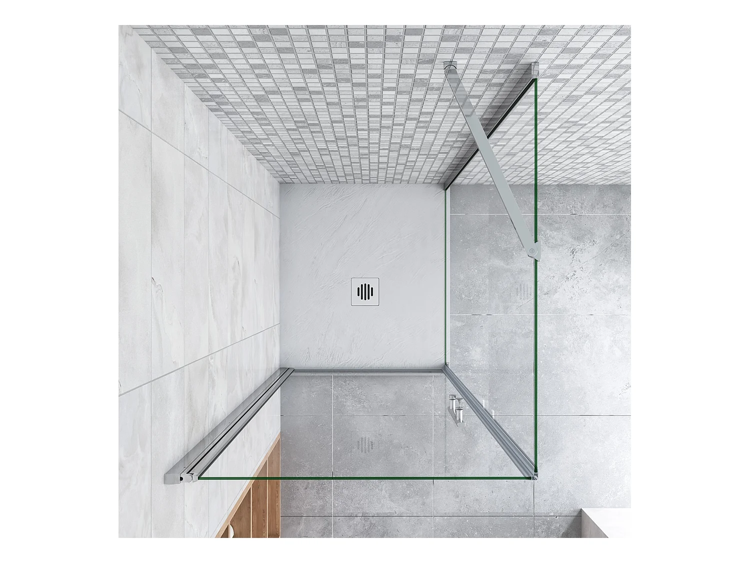 Douchecabine 80x70x185cm,draaideur+zijwand,6mm NANO EasyClean veiligheidsglas,50cm Stabilisatiestang (draaibaar),profiel van glanzend chroom.