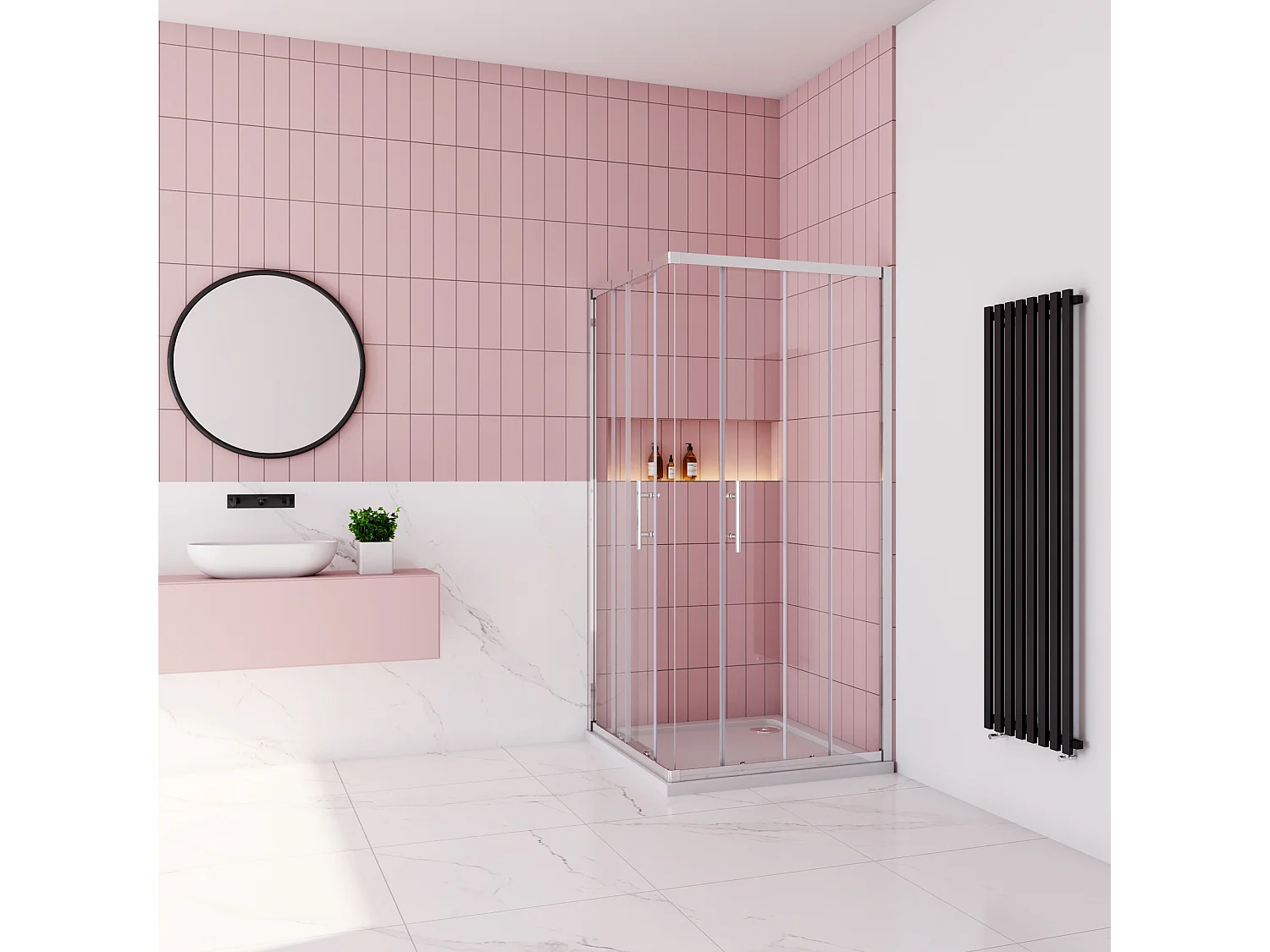 Douchecabine 76x76x195cm,dubbele schuifdeur,6mm NANO EasyClean veiligheidsglas,glanzend chroom profiel