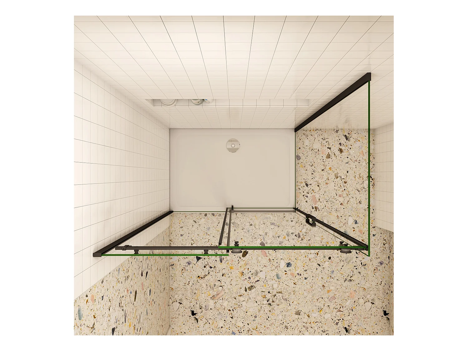 Schuifbare douchecabine 100x195cm met zijwand 80x195cm,8mm helder antikalk NANO glas,Mat Zwart Profiel