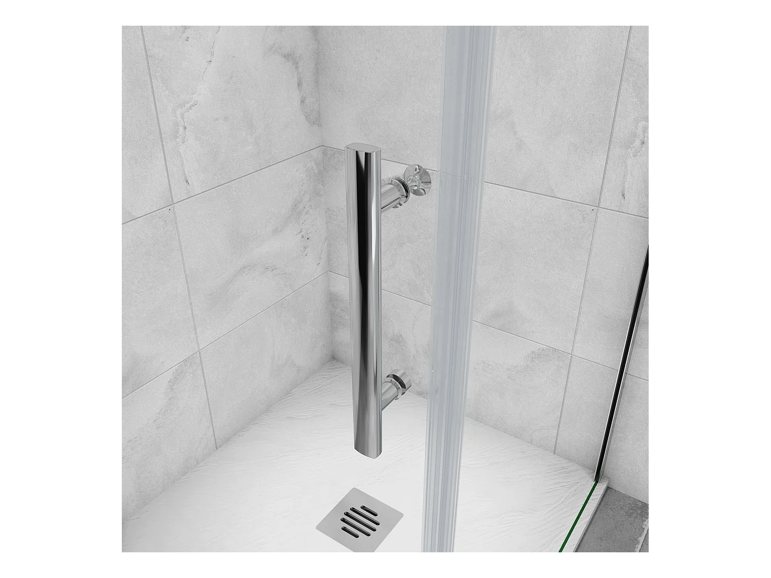 B:90xD:76x197cm Douchecabine met draaideur+zijwand,6mm EasyClean veiligheidsglas,45 cm Stabilisatiestang (draaibaar),profiel van glanzend chroom