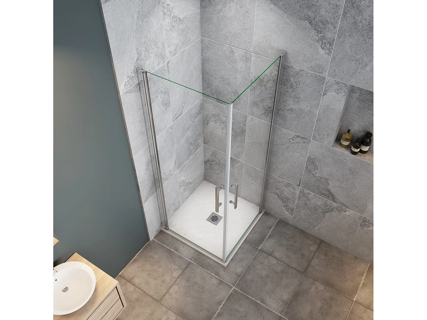 Douchecabine B:70xD:70x180cm,dubbele draaideuren,5mm NANO EasyClean veiligheidsglas,profiel van glanzend chroom