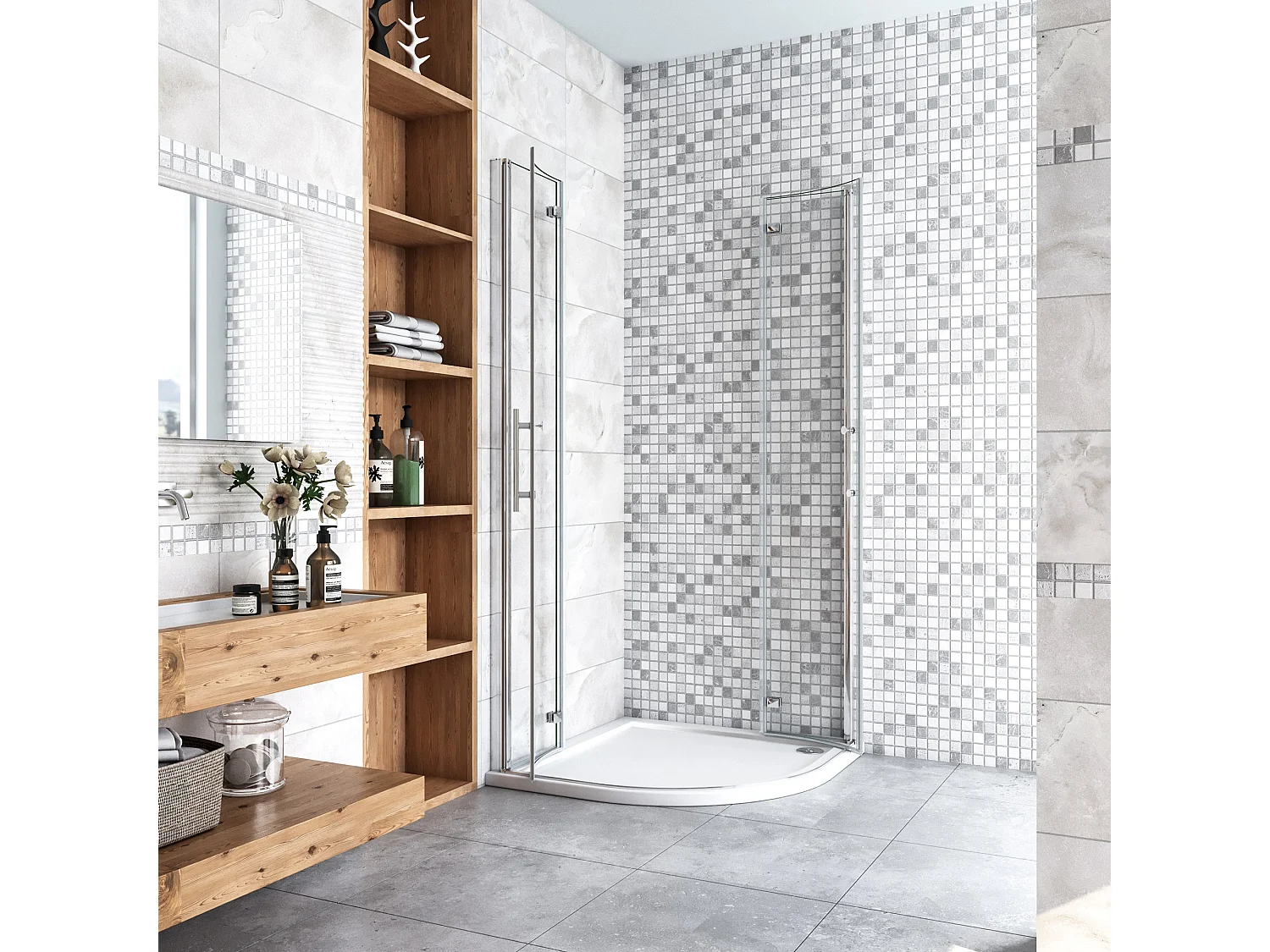 Kwartronde douchecabine 90x90x195cm,dubbele draaideur,hoek-instap douchecabine,6mm nano helder veiligheidsglas easyclean antikalk