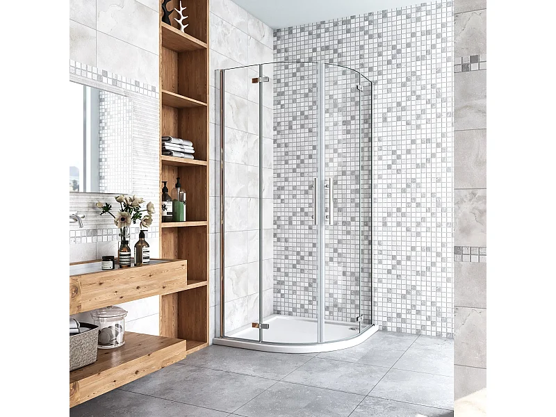 Kwartronde douchecabine 90x90x195cm,dubbele draaideur,hoek-instap douchecabine,6mm nano helder veiligheidsglas easyclean antikalk