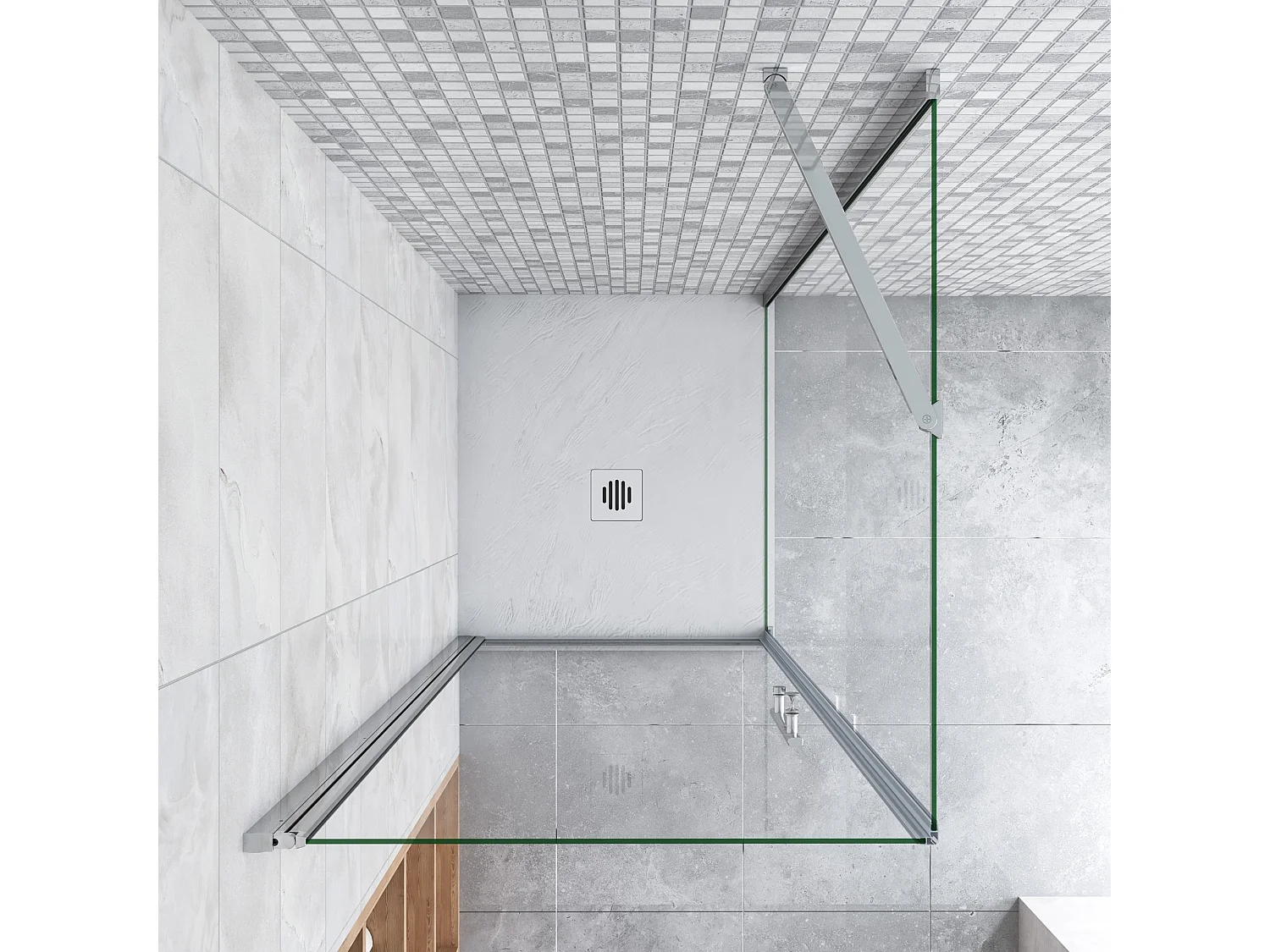 Douchecabine 70x70x185cm,draaideur+zijwand,6mm NANO EasyClean veiligheidsglas,50cm Stabilisatiestang (draaibaar),profiel van glanzend chroom.