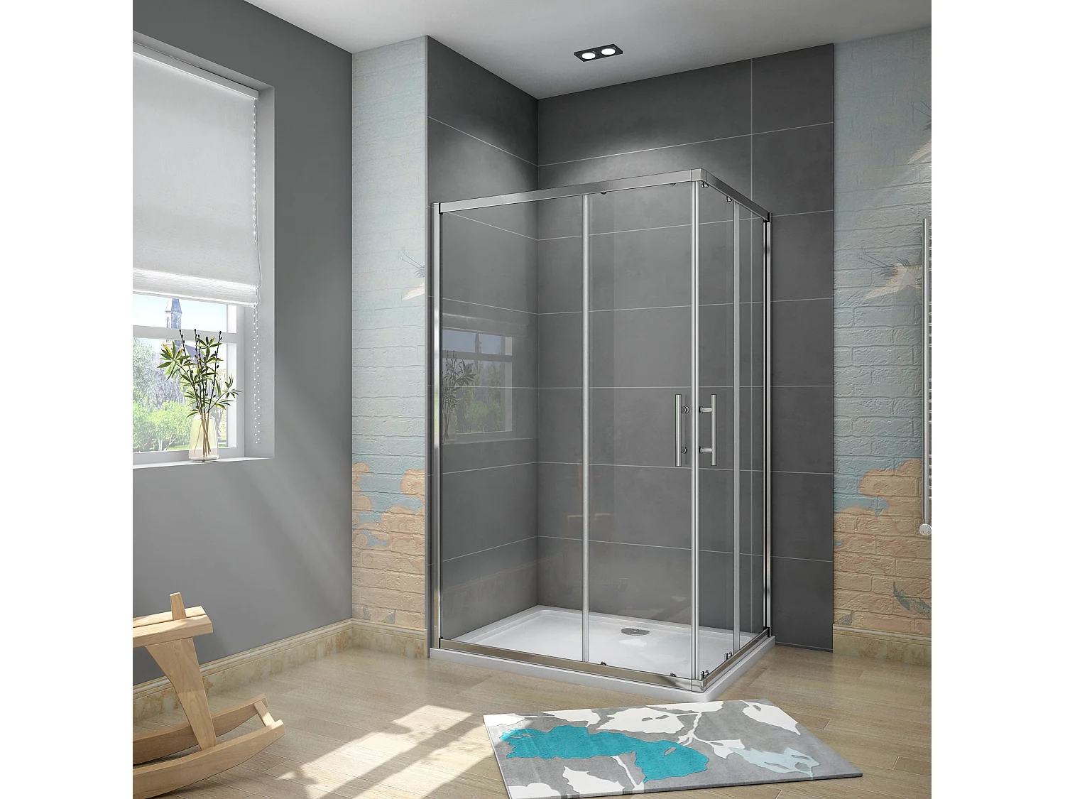 Douchecabine 80x120x195cm,dubbele schuifdeur,6mm NANO EasyClean veiligheidsglas,glanzend chroom profiel