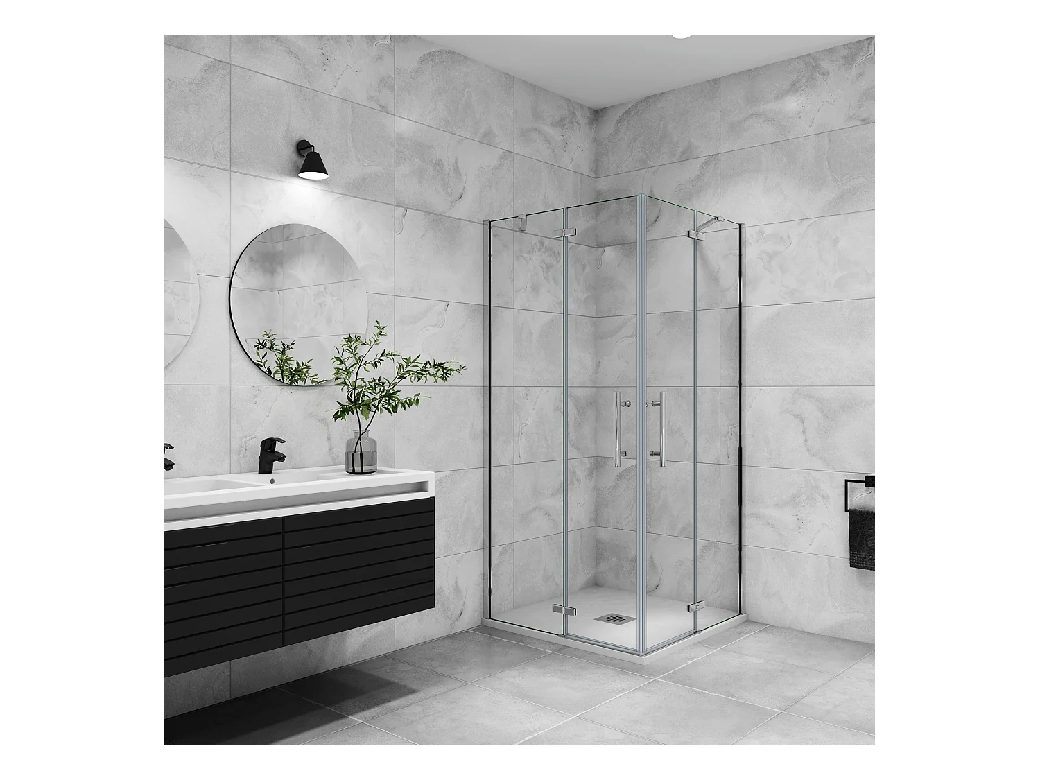 Douchecabine met dubbele draaideur,6mm helder veiligheidsglas nano coating,90x120x185cm,profiel van glanzend chroom.