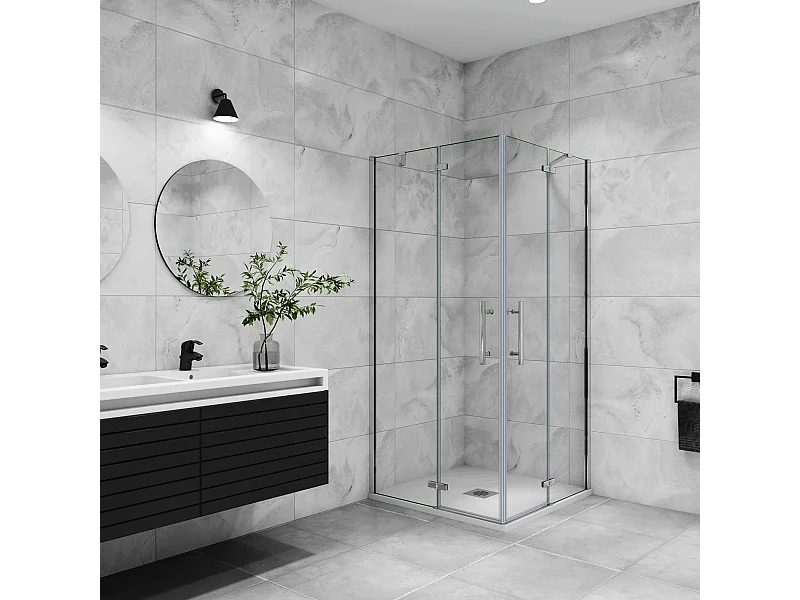 Douchecabine met dubbele draaideur,6mm helder veiligheidsglas nano coating,90x120x185cm,profiel van glanzend chroom.