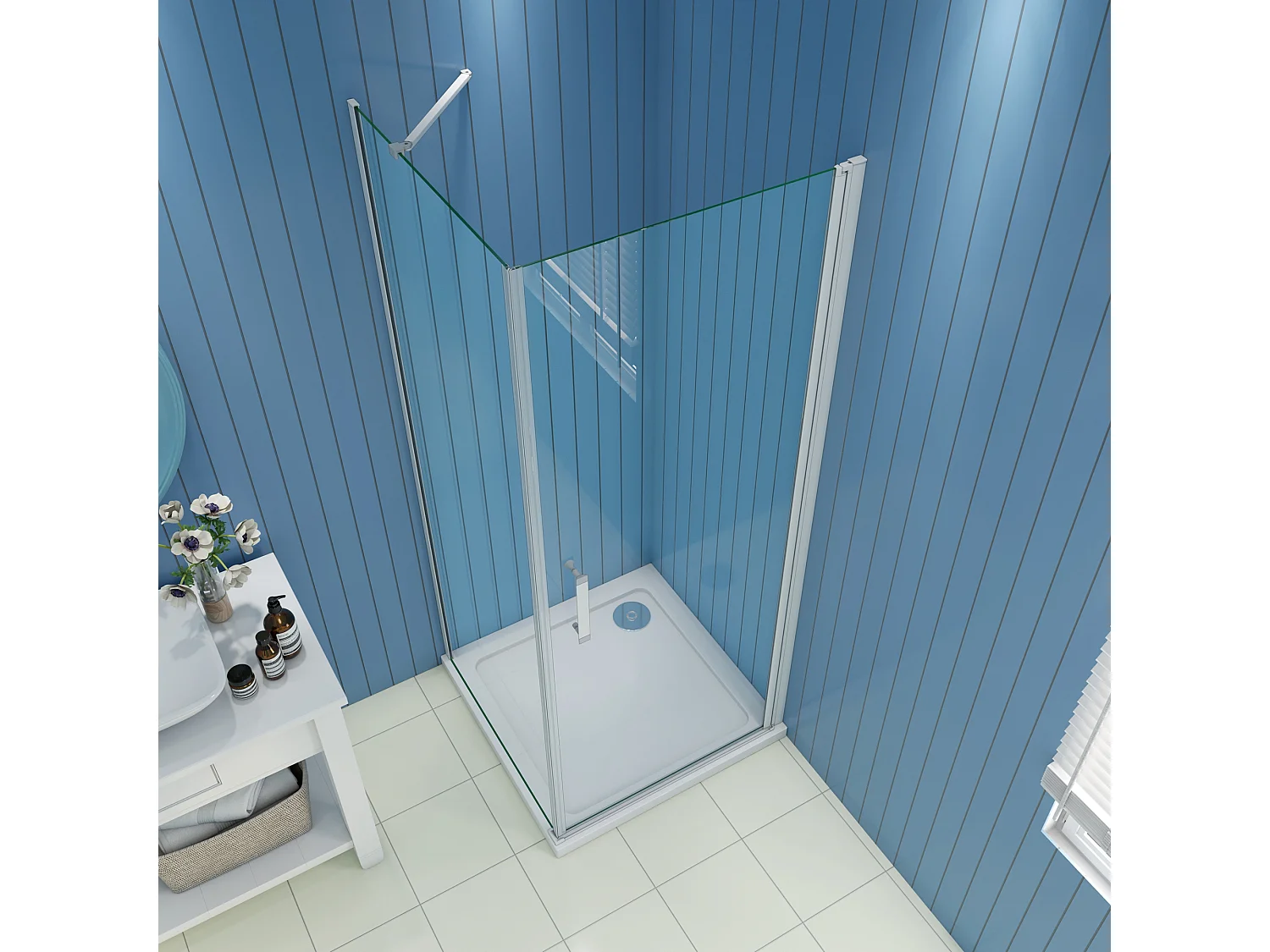 B:76xD:90xH:185 cm Douchecabine draaideur nisdeur+zijpaneel 5mm gehard veiligheidsglas,profiel van glanzend chroom