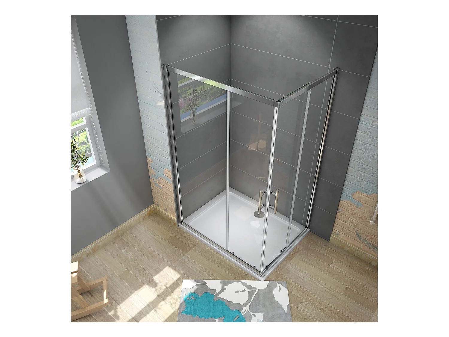 Douchecabine 100x120x195cm,dubbele schuifdeur,6mm NANO EasyClean veiligheidsglas,glanzend chroom profiel