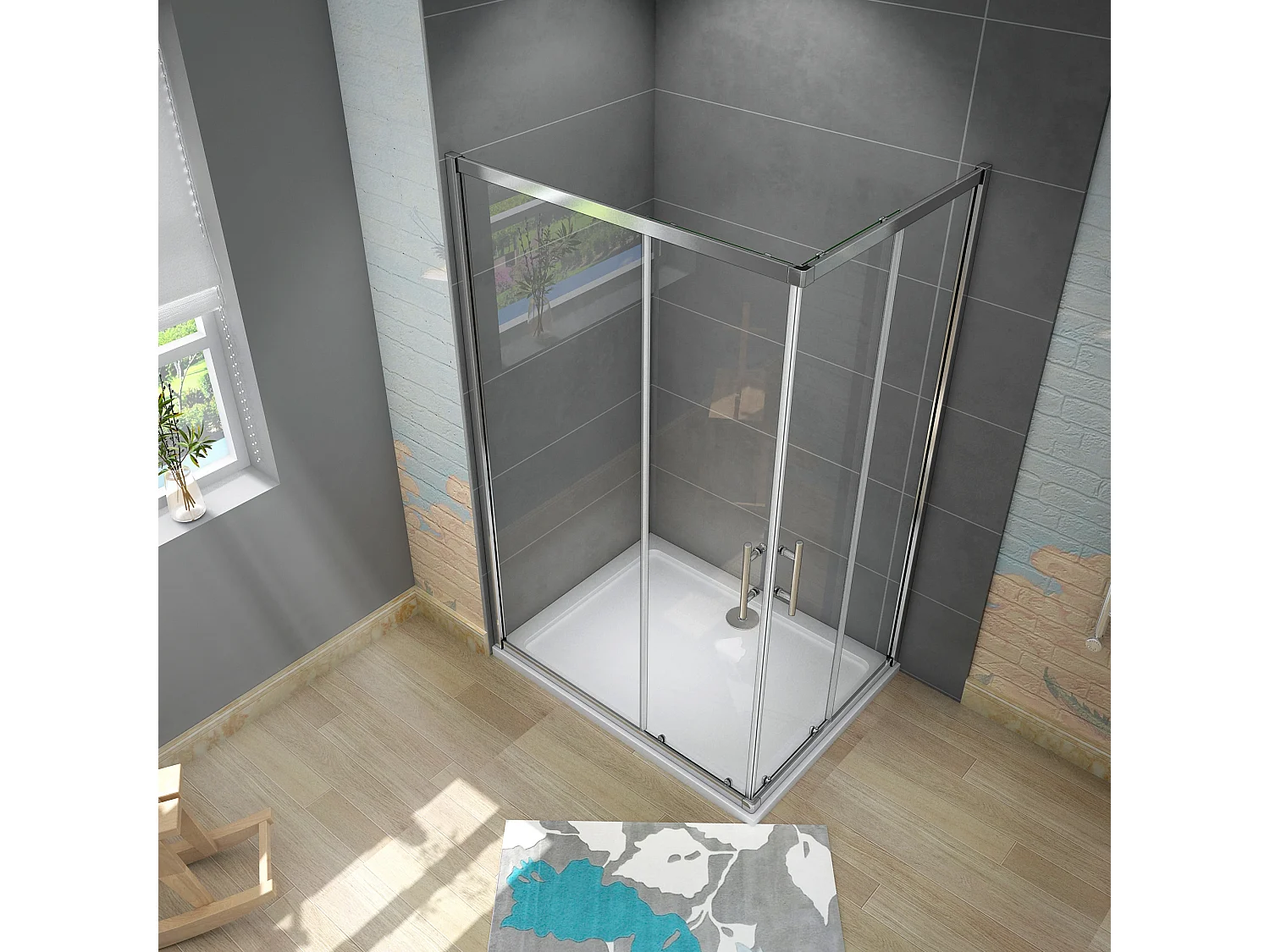 Douchecabine 100x120x195cm,dubbele schuifdeur,6mm NANO EasyClean veiligheidsglas,glanzend chroom profiel