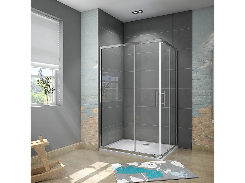 70x110x185cm Douchecabine met dubbele schuifdeur,6mm ESG veiligheidsglas,profiel van glanzend chroom.