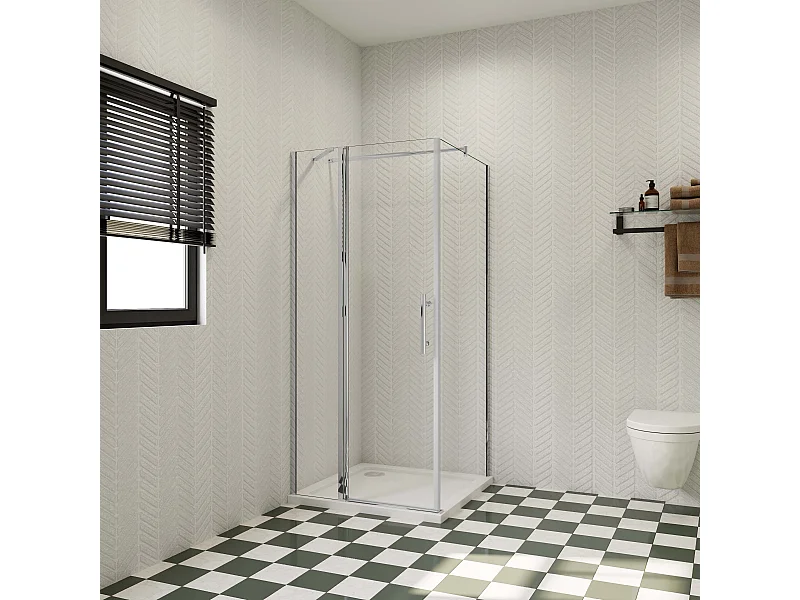 80x100x195cm Douchecabine draaideur+zijwand,6 mm NANO EasyClean veiligheidsglas,70-120 cm Stabilisatiestang (inkortbaar),profiel van glanzend chroom.