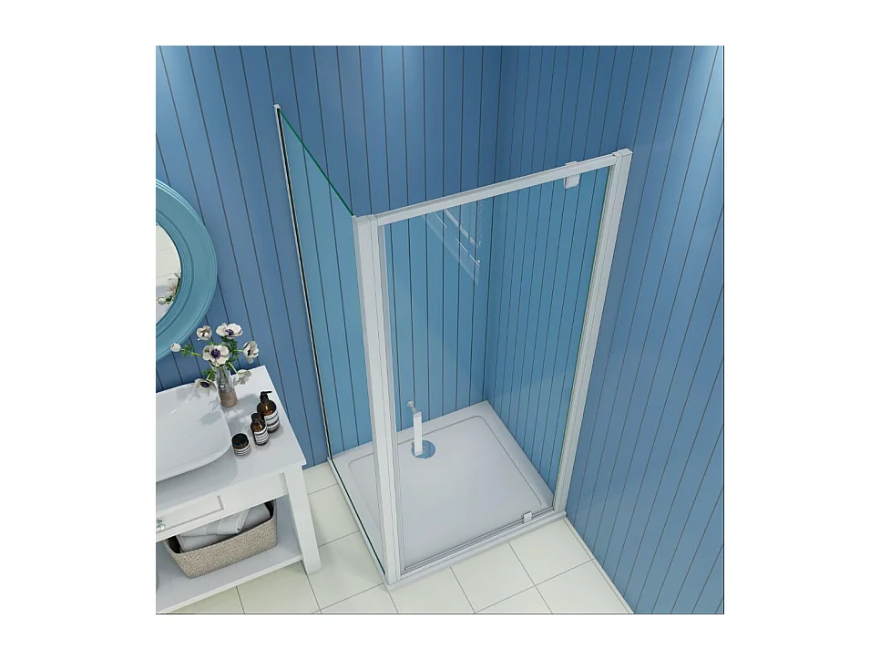 B:80xD:90xH:185cm Douchecabine draaideur nisdeur+zijpaneel 5mm gehard veiligheidsglas,profiel van glanzend chroom