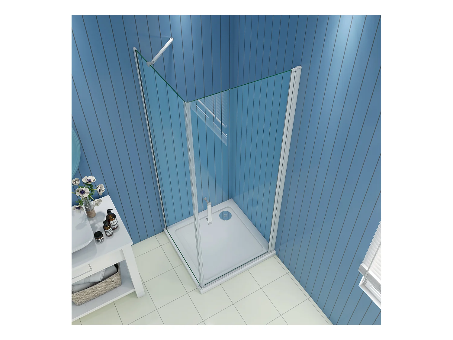 B:76xD:80xH:185 cm Douchecabine draaideur nisdeur+zijpaneel 5mm gehard veiligheidsglas,profiel van glanzend chroom