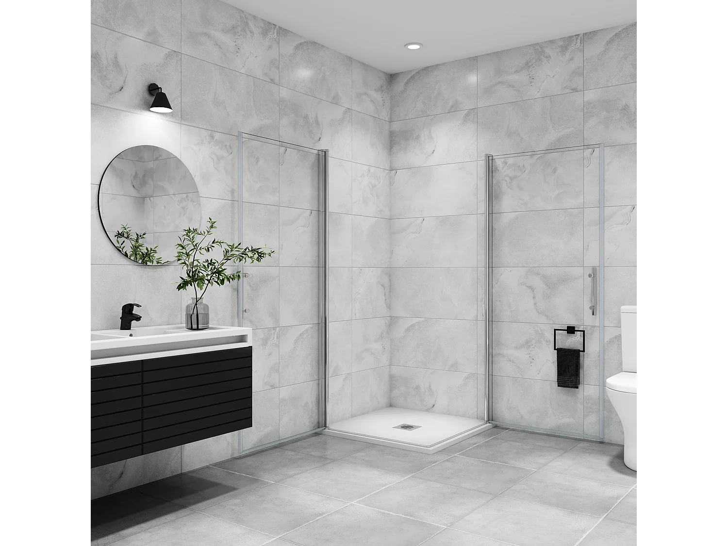 100x100x197cm Douchecabine draaibaar 180°,6mm NANO EasyClean veiligheidsglas,profiel van glanzend chroom