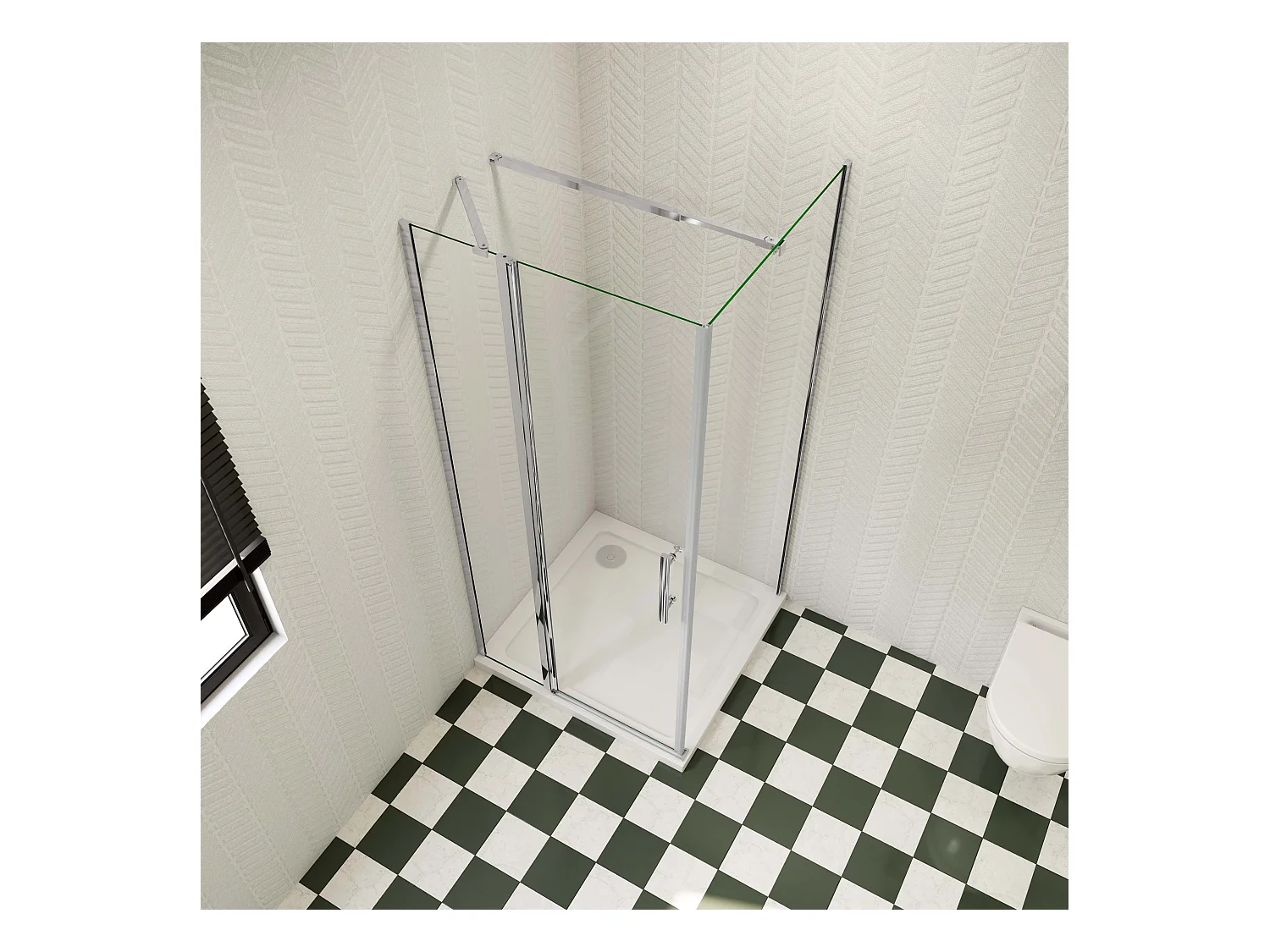 100x70x195cm Douchecabine draaideur+zijwand,6 mm NANO EasyClean veiligheidsglas,73-120 cm Stabilisatiestang (inkortbaar),profiel van glanzend chroom.