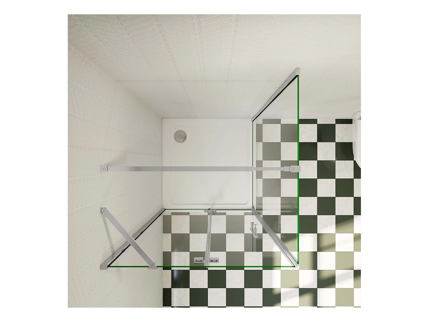 B:90xD:80xH:195 cm Douchecabine,draaideur + zijpanelen,6mm helder EasyClean veiligheidsglas,73-120cm Stabilisatorstang,glanzend chroom profiel.