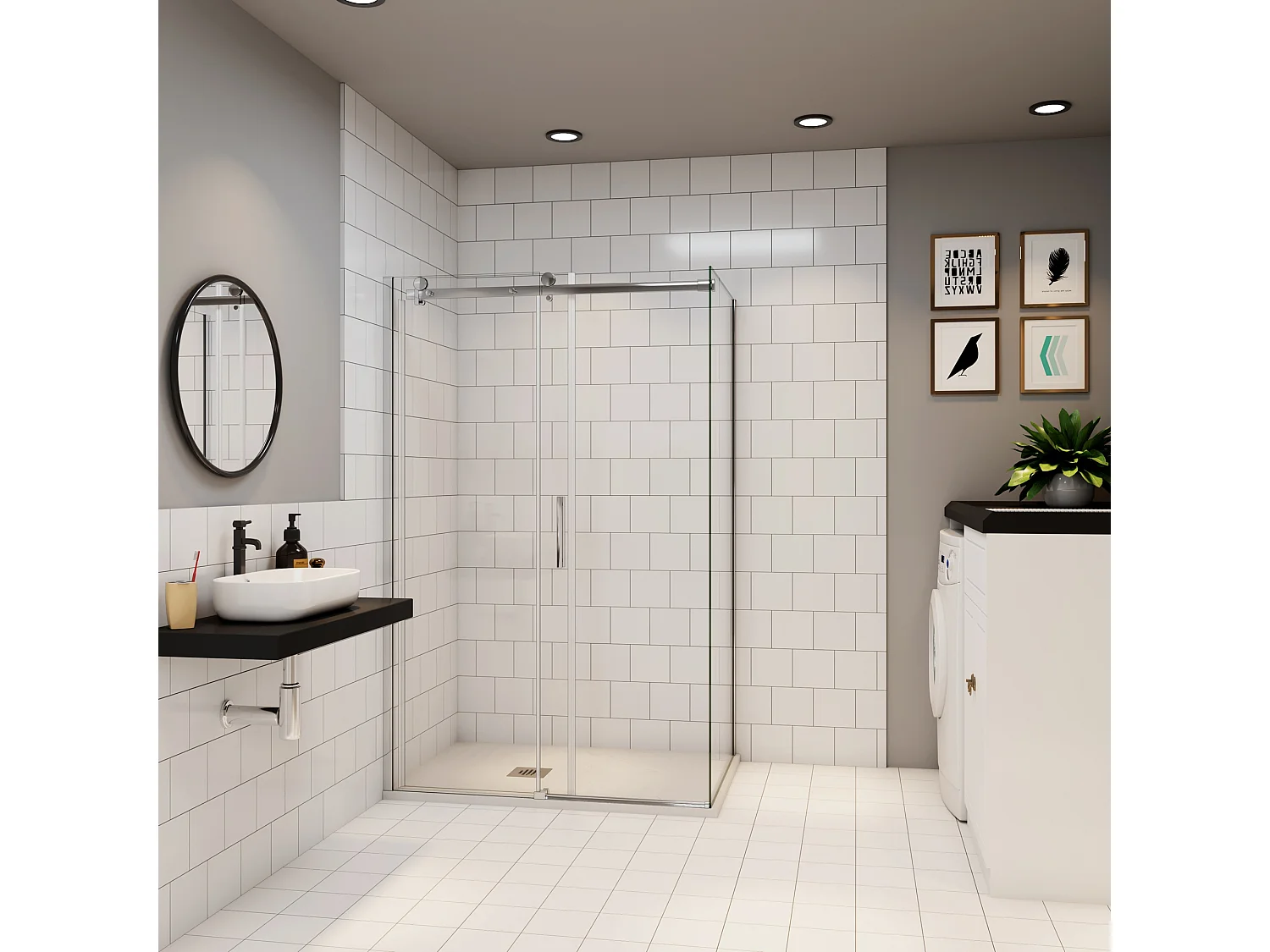 130x195cm Schuifbare douchecabine met zijwand 80x195cm,6mm helder glas,profiel van glanzend chroom.