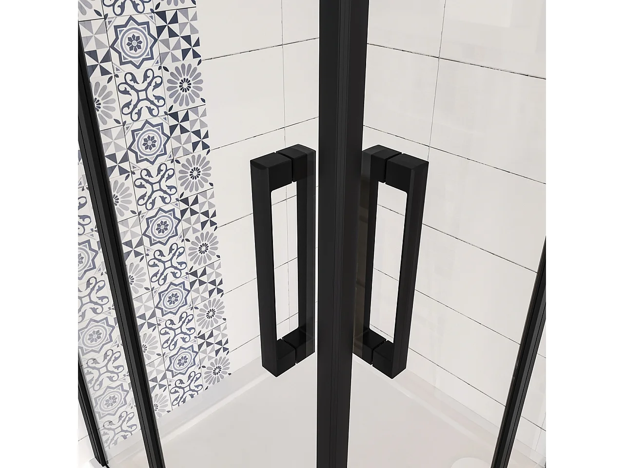 120x120x200cm Douchecabine met dubbele draaideur,6mm NANO helder veiligheidsglas,mat zwarte aluminium frame