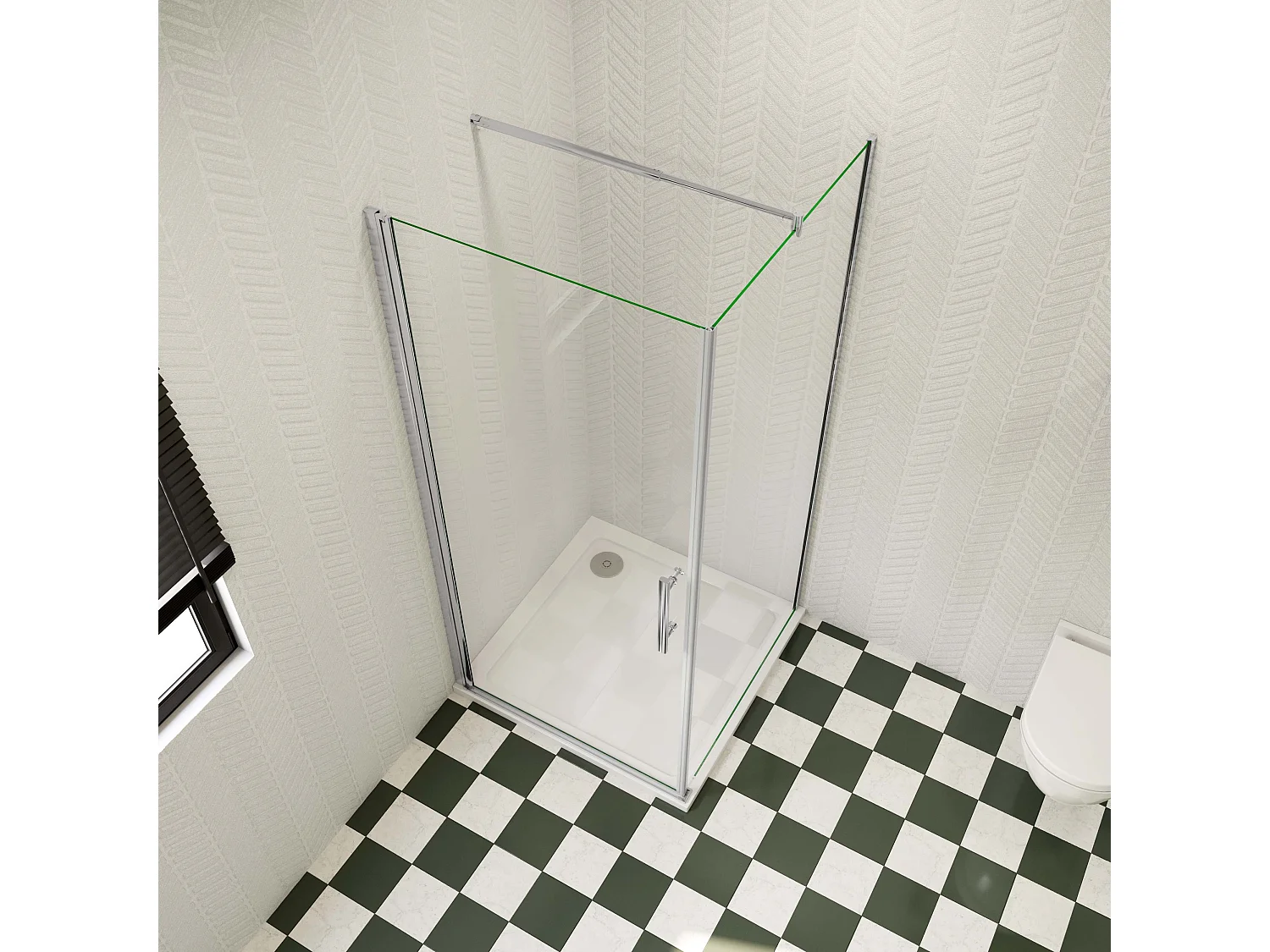 Douchecabine 70x90x185cm,draaideur+zijwand,6mm NANO EasyClean veiligheidsglas,70-120 cm Stabilisatiestang (inkortbaar),profiel van glanzend chroom.