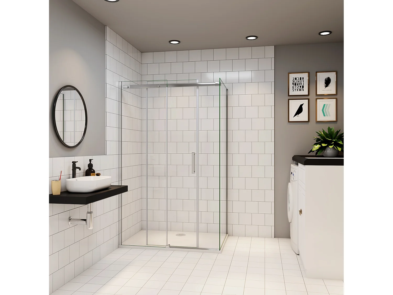 Schuifbare douchecabine met zijwand,8mm helder antikalk NANO glas,140cm(breedte)x100cm(zijwand)x195cm(hoogte),profiel van glanzend chroom.