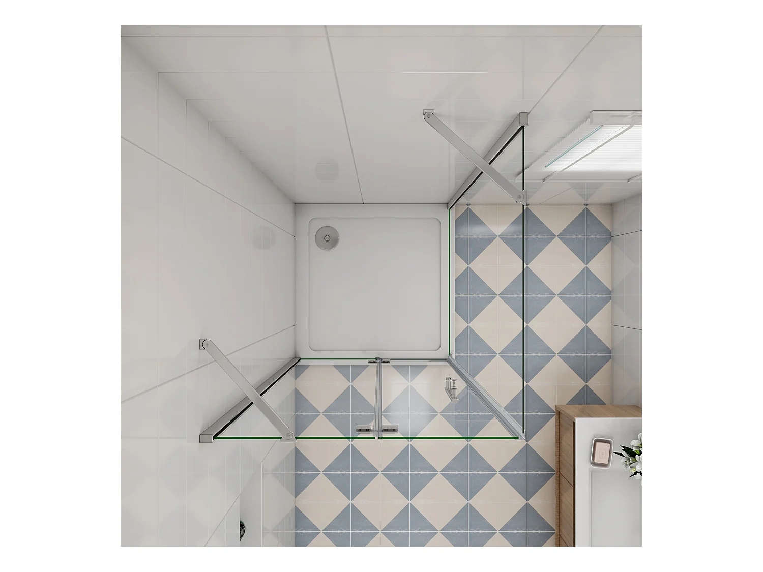 Douchecabine met vouwdeur en vaste zijwand,6mm NANO EasyClean veiligheidsglas,B:120xD:70xH:185cm,50cm Stabilisatiestang,chroom