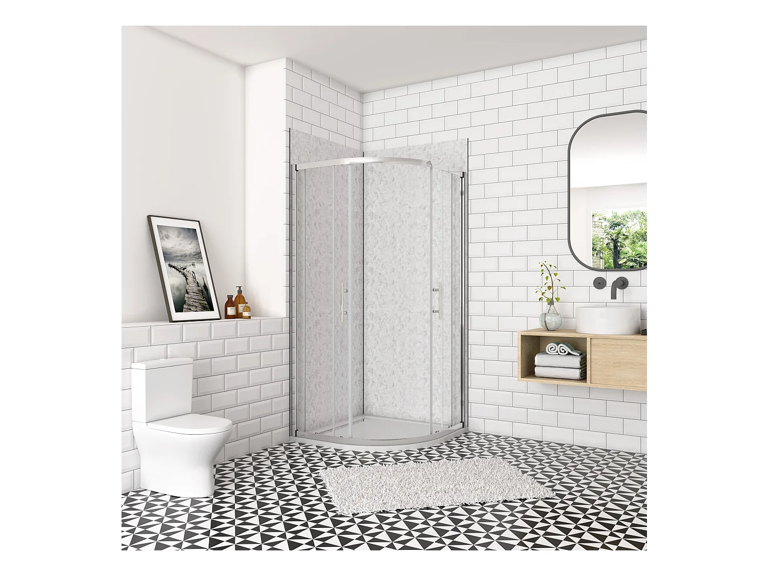 Douchecabine kwartrond schuifdeur 80x80cm,185cm hoog,6mm helder veiligheidsglas,glanzend chroom profiel