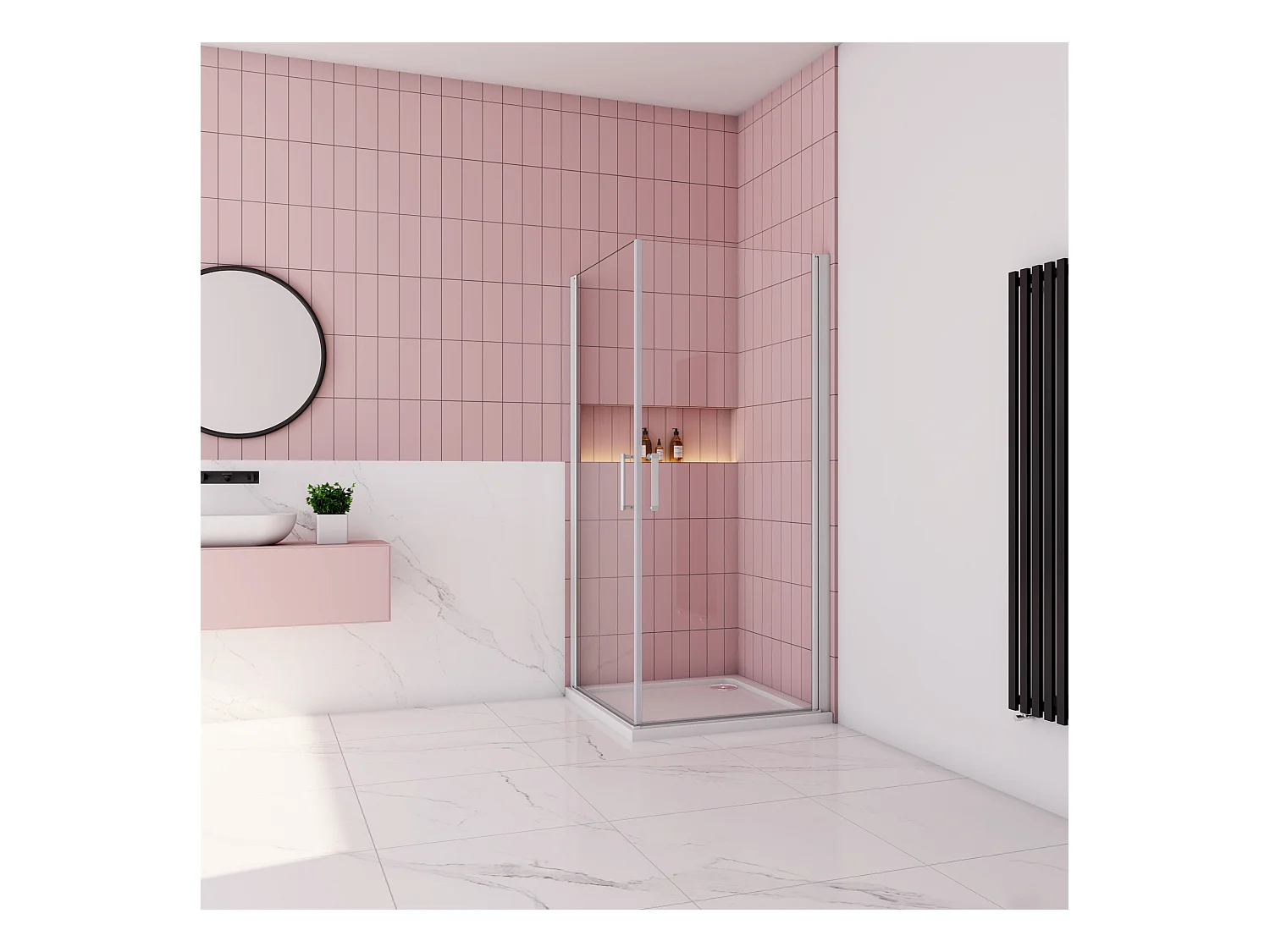 100x100x185cm Douchecabine Vierkante dubbele draaideuren,5 mm gehard veiligheidsglas,glanzend chroom profiel