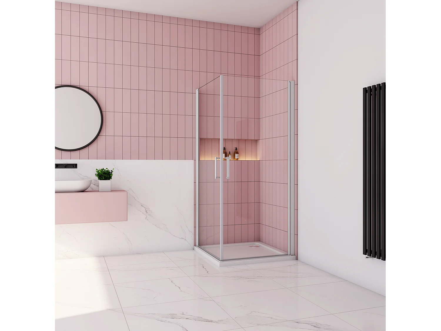 100x100x185cm Douchecabine Vierkante dubbele draaideuren,5 mm gehard veiligheidsglas,glanzend chroom profiel