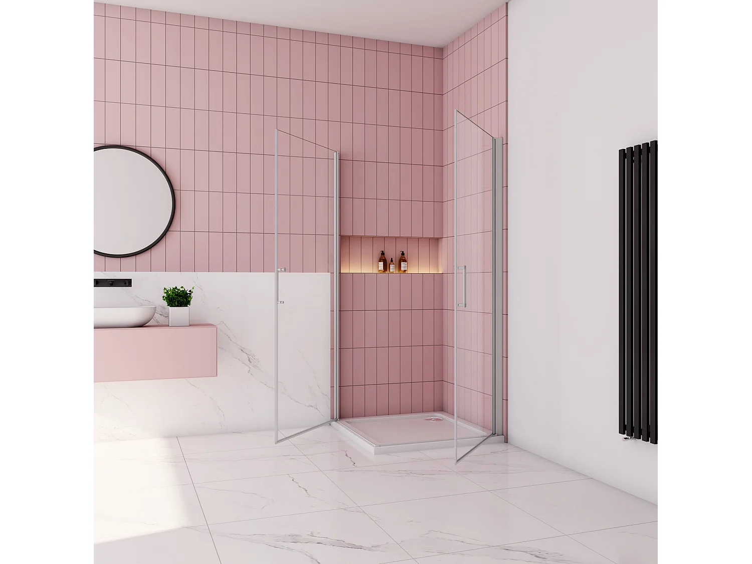 100x100x185cm Douchecabine Vierkante dubbele draaideuren,5 mm gehard veiligheidsglas,glanzend chroom profiel