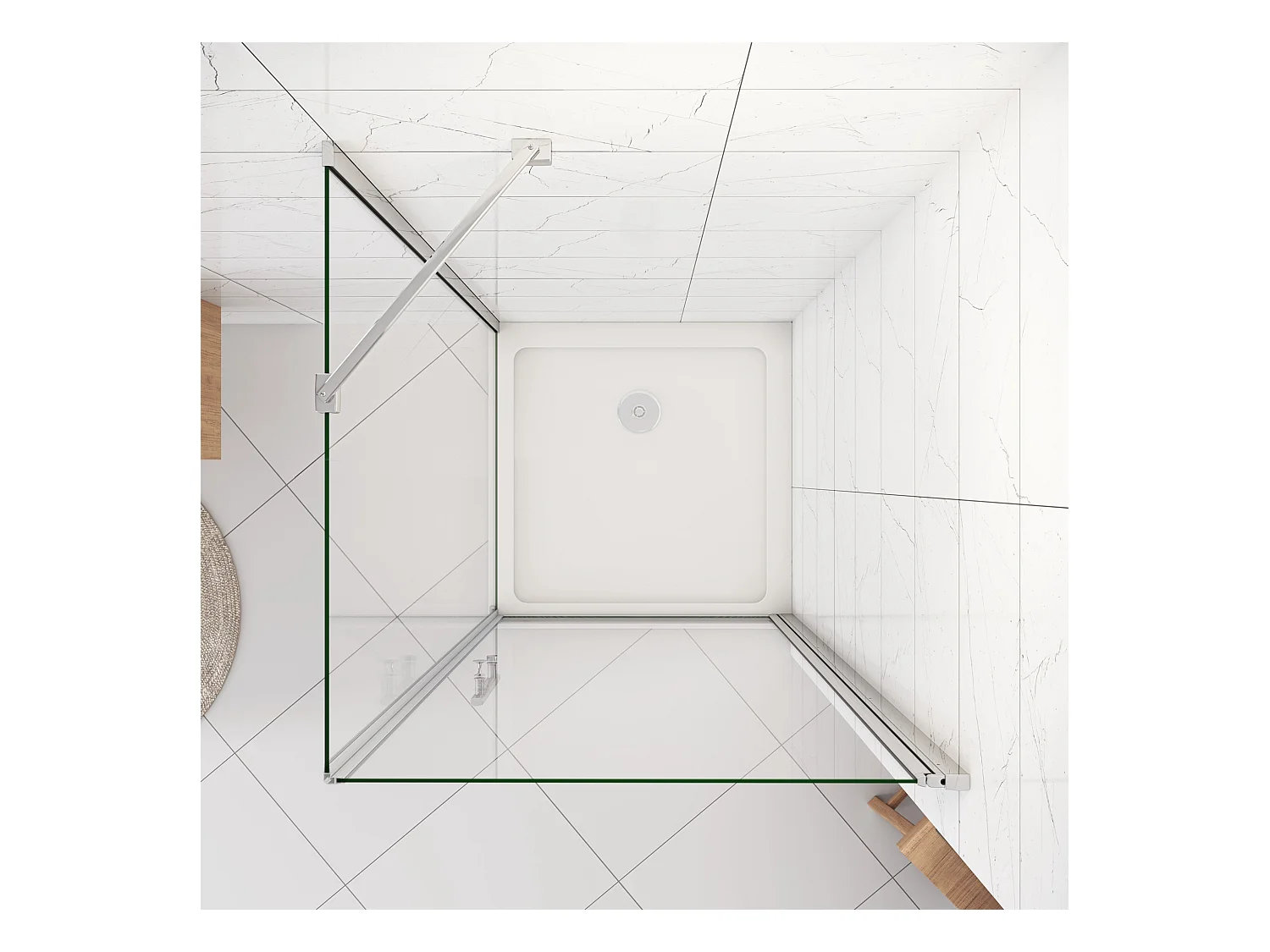 Douchecabine 70x76x185cm,draaideur+zijwand,6mm NANO EasyClean veiligheidsglas,45cm Stabilisatiestang (draaibaar),profiel van glanzend chroom.