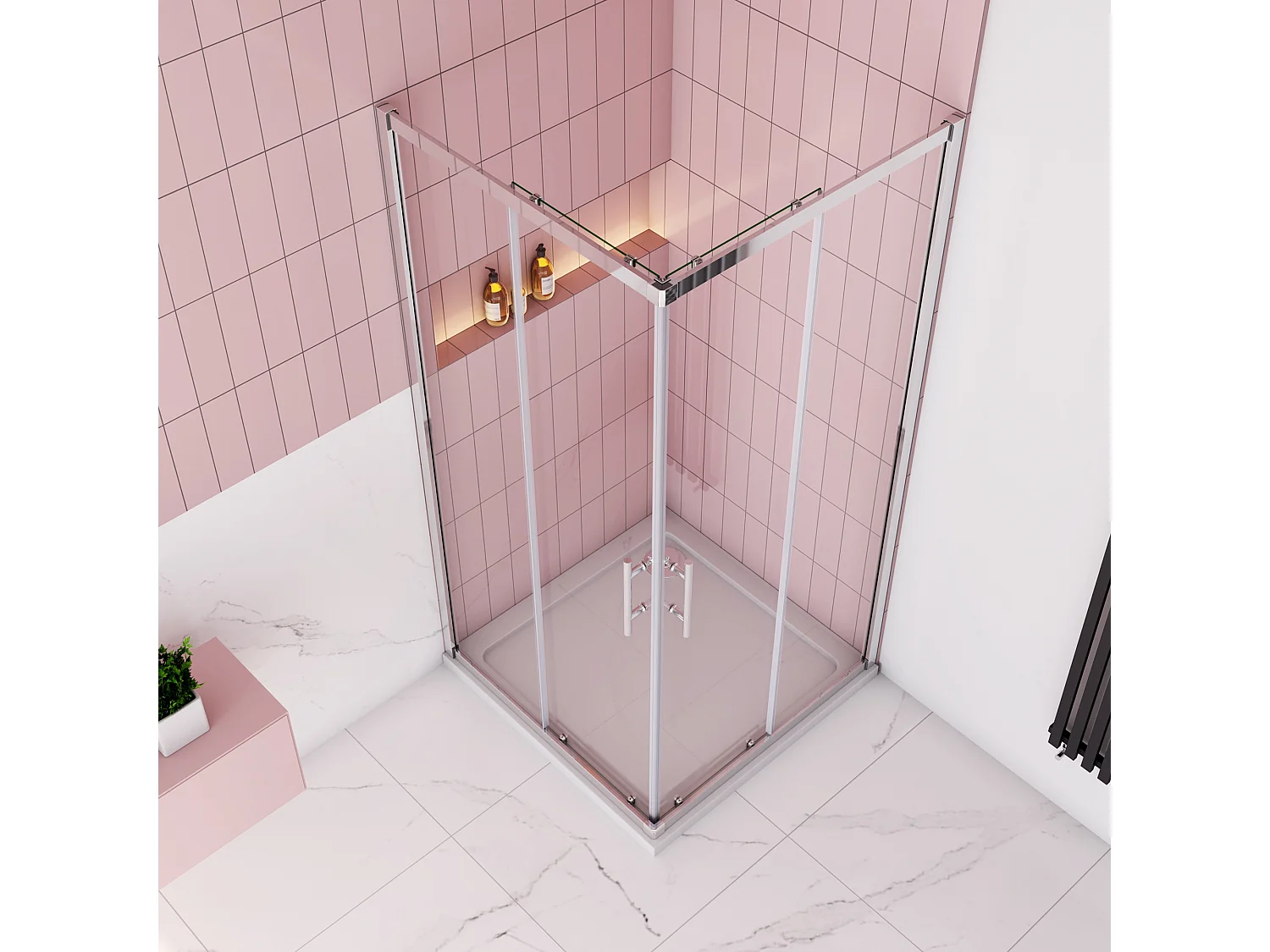 120x120x185cm Douchecabine met dubbele schuifdeur,6mm ESG veiligheidsglas,profiel van glanzend chroom.