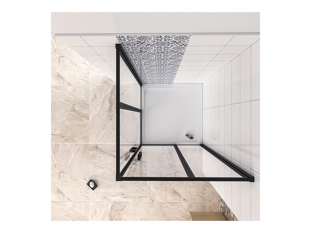 80x90x200cm Douchecabine met dubbele draaideur,6mm NANO helder veiligheidsglas,mat zwarte aluminium frame