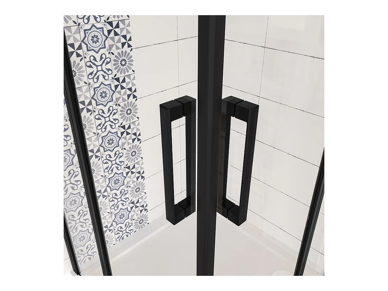 80x90x200cm Douchecabine met dubbele draaideur,6mm NANO helder veiligheidsglas,mat zwarte aluminium frame