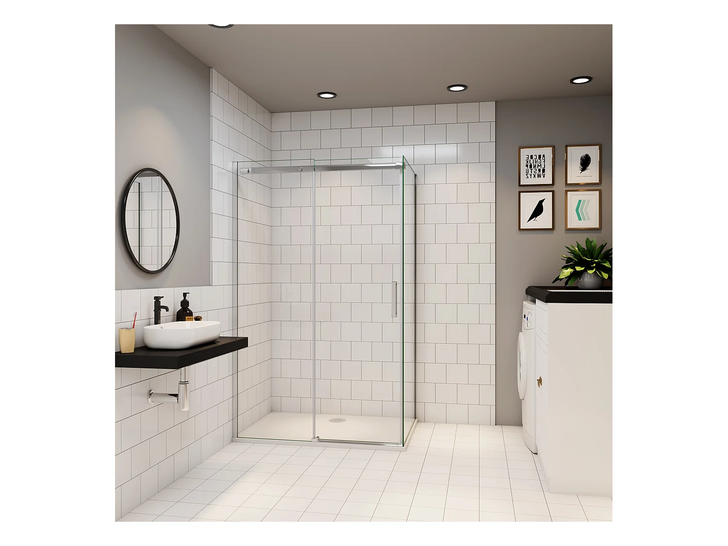 Schuifbare douchecabine met zijwand,8mm helder antikalk NANO glas,110cm(breedte)x80cm(zijwand)x195cm(hoogte),profiel van glanzend chroom.